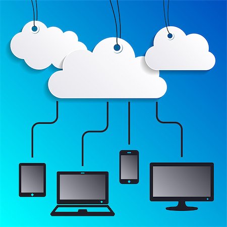 simsearch:400-07315184,k - Creative vector cloud computing concept with connected devices Fotografie stock - Microstock e Abbonamento, Codice: 400-08096956