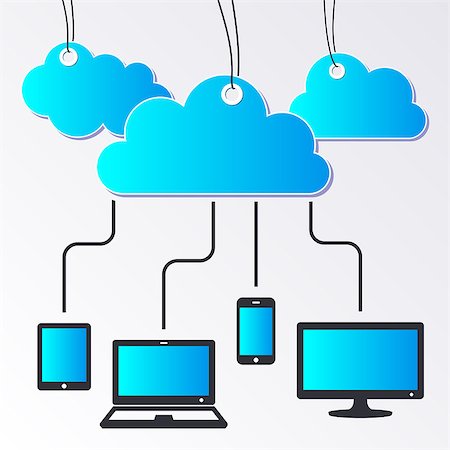 simsearch:400-07035657,k - Modern vector cloud computing concept with connected devices Stock Photo - Budget Royalty-Free & Subscription, Code: 400-08096958