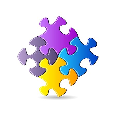 simsearch:400-08096963,k - Vector colorful puzzle pieces joined together on white Fotografie stock - Microstock e Abbonamento, Codice: 400-08096963