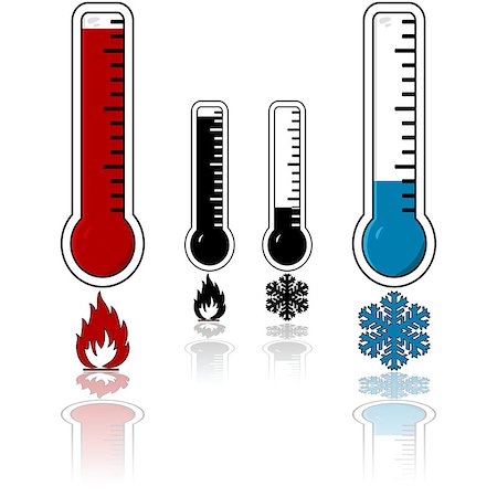 Icon set showing a thermometer with a high temperature and one registering cold temperatures Stock Photo - Budget Royalty-Free & Subscription, Code: 400-08096974