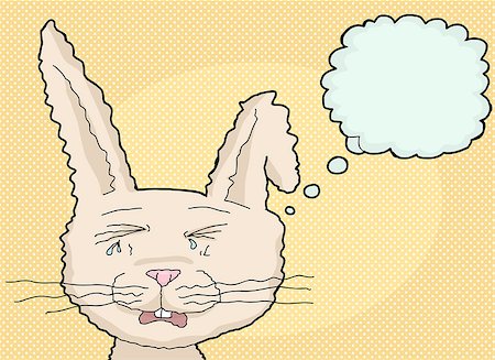 rabbit ears clipart - Sobbing cartoon rabbit with bent ear and thought bubble Stock Photo - Budget Royalty-Free & Subscription, Code: 400-08096995