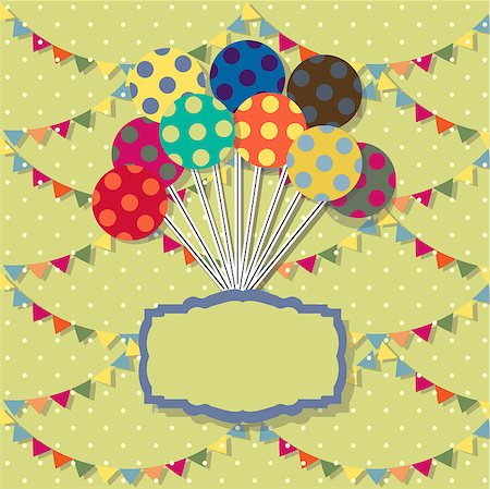 simsearch:400-07746196,k - Happy birthday card. Celebration  background with Birthday , balloon, colored carnival caps and place for your text. vector illustration art Foto de stock - Super Valor sin royalties y Suscripción, Código: 400-08097082