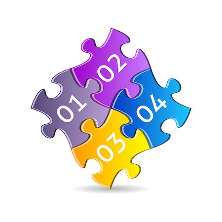 simsearch:400-08096963,k - Four colorful puzzle pieces joined together with numbers Fotografie stock - Microstock e Abbonamento, Codice: 400-08097142