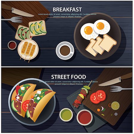 breakfast and street food banner Photographie de stock - Aubaine LD & Abonnement, Code: 400-08097172