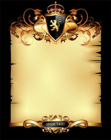 power ax - old parchment decorated with heraldic shield and floral elements Stock Photo - Budget Royalty-Free & Subscription, Code: 400-08097216