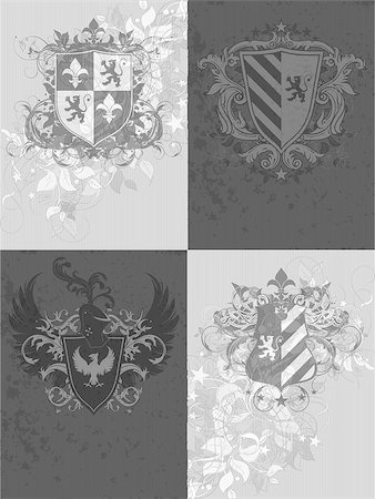 power ax - set of four heraldic shields against the gray background of different tones Stock Photo - Budget Royalty-Free & Subscription, Code: 400-08097212