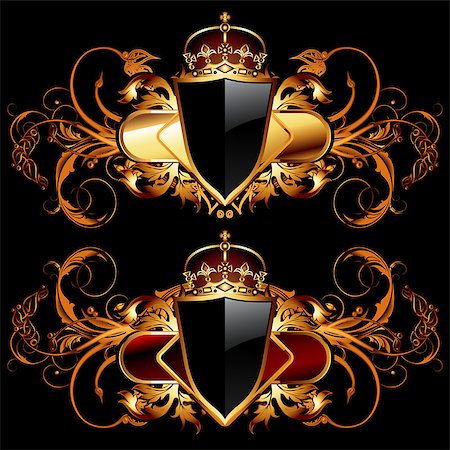 power ax - two black medieval shields decorated with a crown and floral elements Stock Photo - Budget Royalty-Free & Subscription, Code: 400-08097213