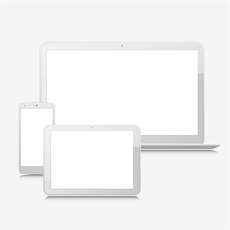 simsearch:400-08097289,k - High-detailed modern blank laptop, smartphone and tablet vector mock up on white bakground Stock Photo - Budget Royalty-Free & Subscription, Code: 400-08097289