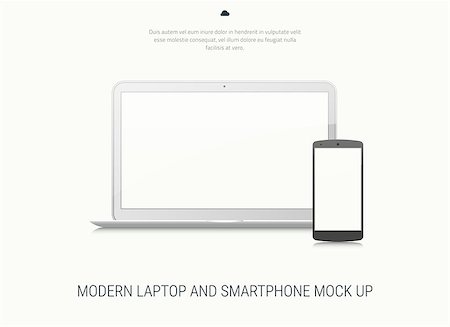 simsearch:400-08097289,k - High-detailed modern blank laptop and smartphone vector mock up on white bakground Stock Photo - Budget Royalty-Free & Subscription, Code: 400-08097290
