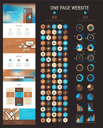 slider - Responsive landing page or one page website template in flat design with modern blurred polygonal header background and 80 hexagonal icons and 20 infographics packs Stock Photo - Budget Royalty-Free & Subscription, Code: 400-08097291