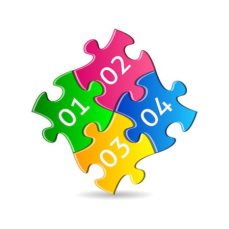 simsearch:400-08096963,k - Four colorful puzzle pieces joined together with numbers Fotografie stock - Microstock e Abbonamento, Codice: 400-08097461