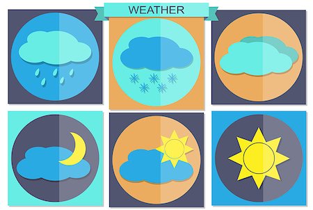 simsearch:400-05359143,k - Vector illustration of flat color weather icons Photographie de stock - Aubaine LD & Abonnement, Code: 400-08097564