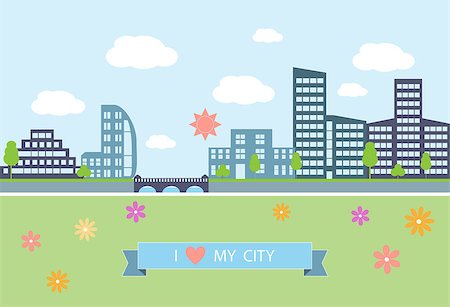 Flat design modern vector illustration  of urban landscape, i love my city concept Stock Photo - Budget Royalty-Free & Subscription, Code: 400-08097567