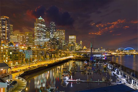 simsearch:862-07911017,k - Seattle Washington City Skyline with Stormy Sky at Night Stock Photo - Budget Royalty-Free & Subscription, Code: 400-08097577
