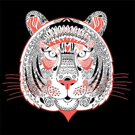 simsearch:400-07933418,k - Graphic portrait of ornamental tiger on a black background Photographie de stock - Aubaine LD & Abonnement, Code: 400-08097580