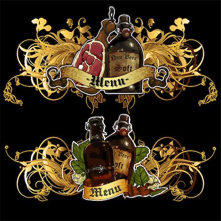 simsearch:400-08646298,k - two variants design beer menu  with decorative elements of plant Foto de stock - Super Valor sin royalties y Suscripción, Código: 400-08097608