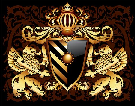 simsearch:400-07557995,k - two golden griffin keep a shield and crown on the background of exquisite ornament Fotografie stock - Microstock e Abbonamento, Codice: 400-08097601