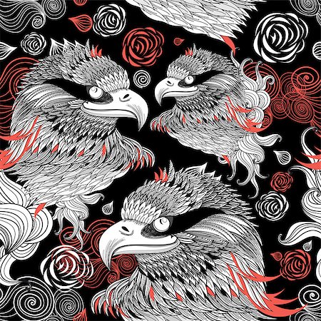 simsearch:400-08043408,k - Bright graphic pattern eagles head on a black background Stock Photo - Budget Royalty-Free & Subscription, Code: 400-08097682