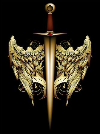 medieval sword decorated with wings and swirls Fotografie stock - Microstock e Abbonamento, Codice: 400-08097755