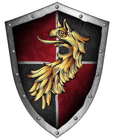 power ax - medieval combat shield with a griffin on a gray and red background Stock Photo - Budget Royalty-Free & Subscription, Code: 400-08097768