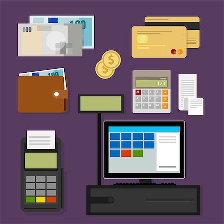 payment point of sales pos register icon cash credit set Stock Photo - Budget Royalty-Free & Subscription, Code: 400-08097833