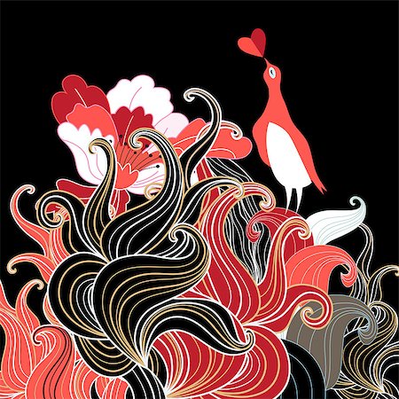 simsearch:400-08097865,k - abstract background in love with a bird on a dark background Foto de stock - Super Valor sin royalties y Suscripción, Código: 400-08097866