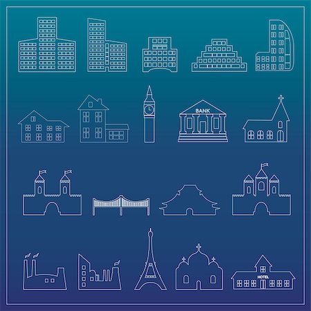 Buildings flat line design web icons set. vector illustration Stock Photo - Budget Royalty-Free & Subscription, Code: 400-08098105