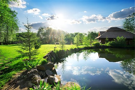 Wooden bathhouse near lake in the evening Stock Photo - Budget Royalty-Free & Subscription, Code: 400-08098263