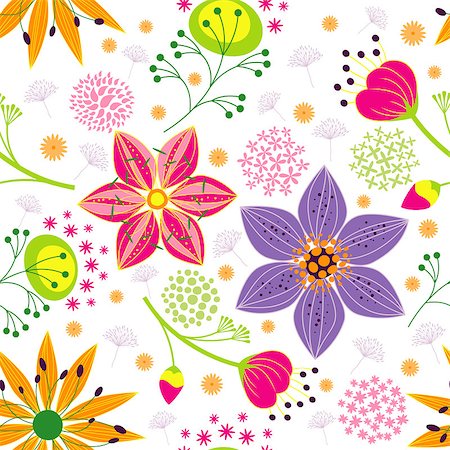 pictures of orange daisy flowers - Spring Summer Colorful Flower Seamless Pattern Background Foto de stock - Super Valor sin royalties y Suscripción, Código: 400-08098320