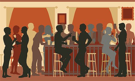 simsearch:400-04281366,k - EPS8 editable vector cutout illustration of people drinking in a busy bar in the evening Photographie de stock - Aubaine LD & Abonnement, Code: 400-08098587