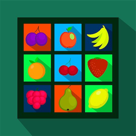 egor_zaharov (artist) - Fruits and berries flat icons with long shadow. eps 10 Fotografie stock - Microstock e Abbonamento, Codice: 400-08098633