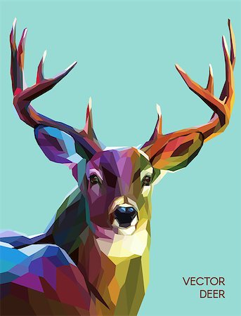 simsearch:400-07055666,k - Colorful deer illustration.  Background with wild animal. Low poly deer with horns. Fotografie stock - Microstock e Abbonamento, Codice: 400-08098644