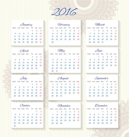 simsearch:400-08194861,k - Calendar 2016 starting from monday with geometric background Foto de stock - Royalty-Free Super Valor e Assinatura, Número: 400-08098678