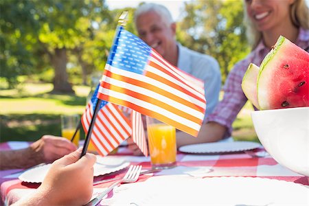 rural american and family - Happy family having picnic and holding american flag on a sunny day Stock Photo - Budget Royalty-Free & Subscription, Code: 400-08099648