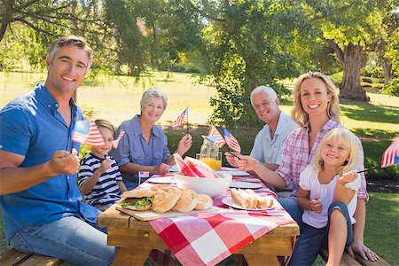 rural american and family - Happy family having picnic and holding american flag on a sunny day Stock Photo - Budget Royalty-Free & Subscription, Code: 400-08099649