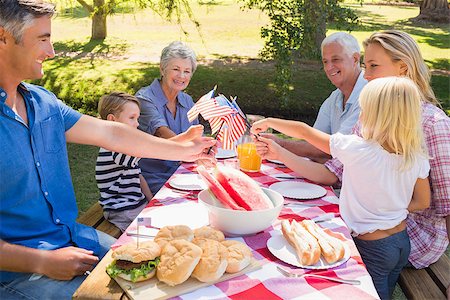 rural american and family - Happy family having picnic and holding american flag on a sunny day Stock Photo - Budget Royalty-Free & Subscription, Code: 400-08099651