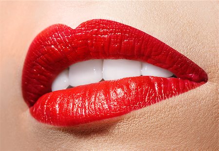 Sensual open mouth  with red lipstick. Macro shot of evening make up lips Stock Photo - Budget Royalty-Free & Subscription, Code: 400-08093473