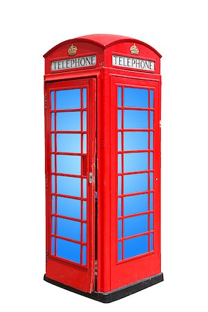 simsearch:845-03721225,k - Classic British red phone booth in London UK, isolated on white, blue window Fotografie stock - Microstock e Abbonamento, Codice: 400-08093545