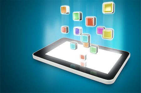 simsearch:400-07035657,k - Tablet PC with cloud of colorful application icons Stock Photo - Budget Royalty-Free & Subscription, Code: 400-08093556