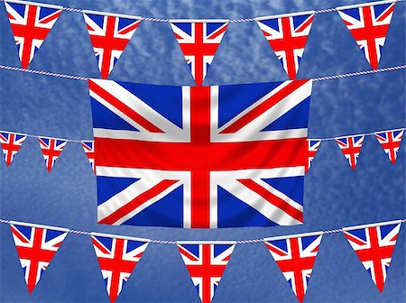 simsearch:400-06326700,k - Illustrated flag of the United Kingdom with bunting and a sky background Stock Photo - Budget Royalty-Free & Subscription, Code: 400-08093604