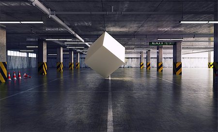 geometric figure cube in the parking. 3d creative concept Stock Photo - Budget Royalty-Free & Subscription, Code: 400-08093721