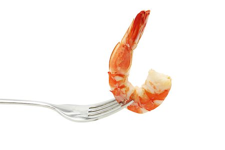 simsearch:400-04334388,k - Shrimp on fork isolated on white background Stock Photo - Budget Royalty-Free & Subscription, Code: 400-08093860