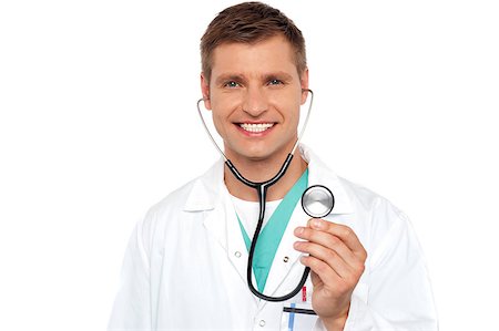 doctor checkup models pictures - Its time for a regular checkup. Smiling male physician with stethoscope Stock Photo - Budget Royalty-Free & Subscription, Code: 400-08107266