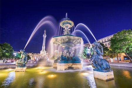 praca d pedro iv - Lisbon, Portugal at the Rossio Square fountain. Stock Photo - Budget Royalty-Free & Subscription, Code: 400-08107502