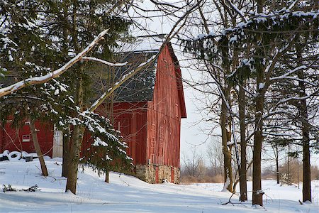 Red barn framed by the snow-covered fields of Western New York. Stock Photo - Budget Royalty-Free & Subscription, Code: 400-08107664