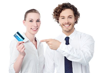 Young business executives displaying credit card Stock Photo - Budget Royalty-Free & Subscription, Code: 400-08107882