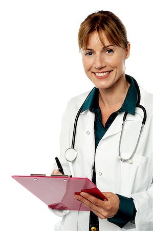 doctor checkup models pictures - Smiling female physician writing prescription Stock Photo - Budget Royalty-Free & Subscription, Code: 400-08108056