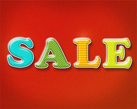 simsearch:695-05762996,k - The words SALE written in colorful textured letters on a vibrant red background Stockbilder - Microstock & Abonnement, Bildnummer: 400-08108492