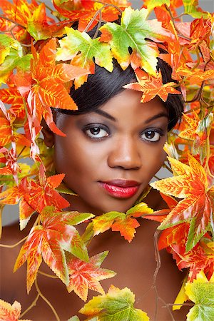 Beautiful young woman wrapped in autumn leafs Stock Photo - Budget Royalty-Free & Subscription, Code: 400-08108595