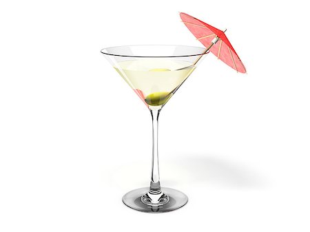 simsearch:400-04616101,k - Martini glass with green olive and red coctail umbrella isolated on white Foto de stock - Super Valor sin royalties y Suscripción, Código: 400-08108722